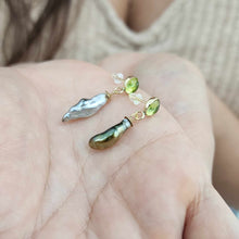 Load image into Gallery viewer, READY TO SHIP Peridot &amp; Fiji Keshi Pearl Stud Earrings - 14k Gold Fill FJD$
