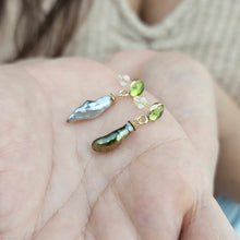 Load image into Gallery viewer, READY TO SHIP Peridot &amp; Fiji Keshi Pearl Stud Earrings - 14k Gold Fill FJD$
