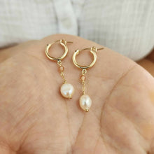 Load image into Gallery viewer, READY TO SHIP Huggie Earrings with Freshwater Pearl and Glass Bead detail - 14k Gold Fill FJD$
