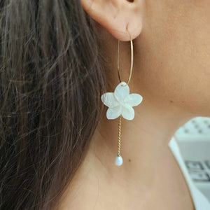 READY TO SHIP Mother of Pearl Drop Earrings with Freshwater Pearls in 14k Gold Fill - FJD$