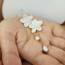 Load image into Gallery viewer, READY TO SHIP Mother of Pearl Drop Earrings with Freshwater Pearls in 14k Gold Fill - FJD$
