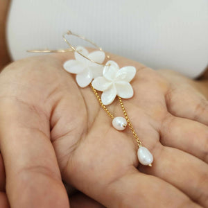 READY TO SHIP Mother of Pearl Drop Earrings with Freshwater Pearls in 14k Gold Fill - FJD$