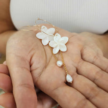 Load image into Gallery viewer, READY TO SHIP Mother of Pearl Drop Earrings with Freshwater Pearls in 14k Gold Fill - FJD$
