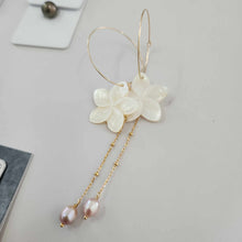 Load image into Gallery viewer, READY TO SHIP Mother of Pearl Drop Earrings with Freshwater Pearls in 14k Gold Fill - FJD$
