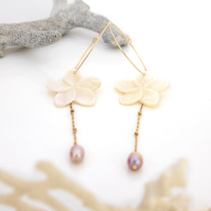 READY TO SHIP Mother of Pearl Drop Earrings with Freshwater Pearls in 14k Gold Fill - FJD$