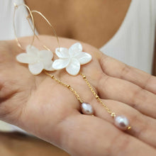 Load image into Gallery viewer, READY TO SHIP Mother of Pearl Drop Earrings with Freshwater Pearls in 14k Gold Fill - FJD$
