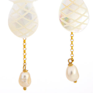 READY TO SHIP Mother of Pearl Pineapple Drop Earrings with Freshwater Pearls in 14k Gold Fill - FJD$