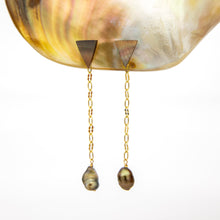 Load image into Gallery viewer, READY TO SHIP Mother of Pearl &amp; Fiji Keshi Pearl Earrings - 14k Gold Fill FJD$
