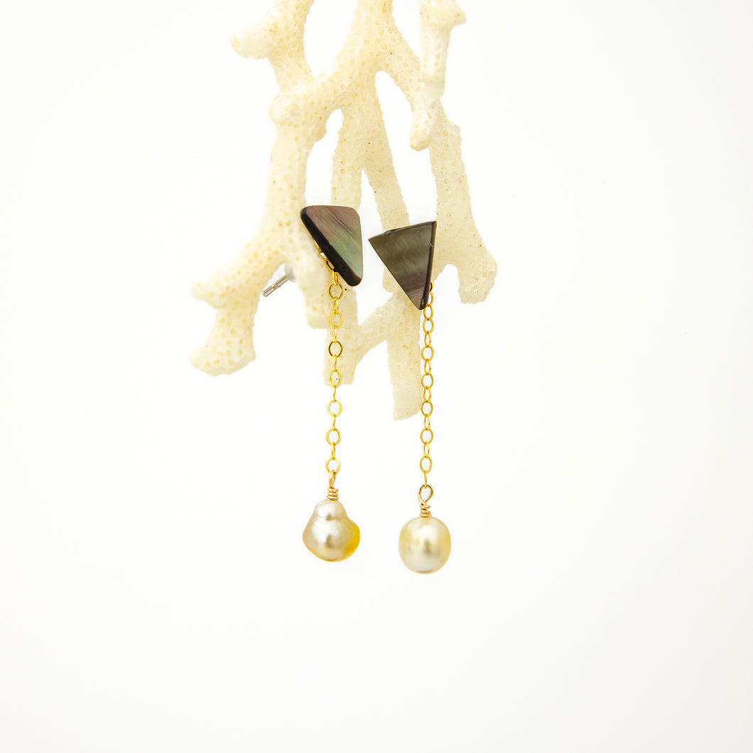 READY TO SHIP Mother of Pearl & Fiji Keshi Pearl Earrings - 14k Gold Fill FJD$