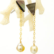 Load image into Gallery viewer, READY TO SHIP Mother of Pearl &amp; Fiji Keshi Pearl Earrings - 14k Gold Fill FJD$
