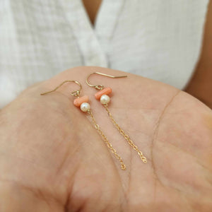 READY TO SHIP Freshwater Pearl & Coral Earrings in 14k Gold Fill - FJD$