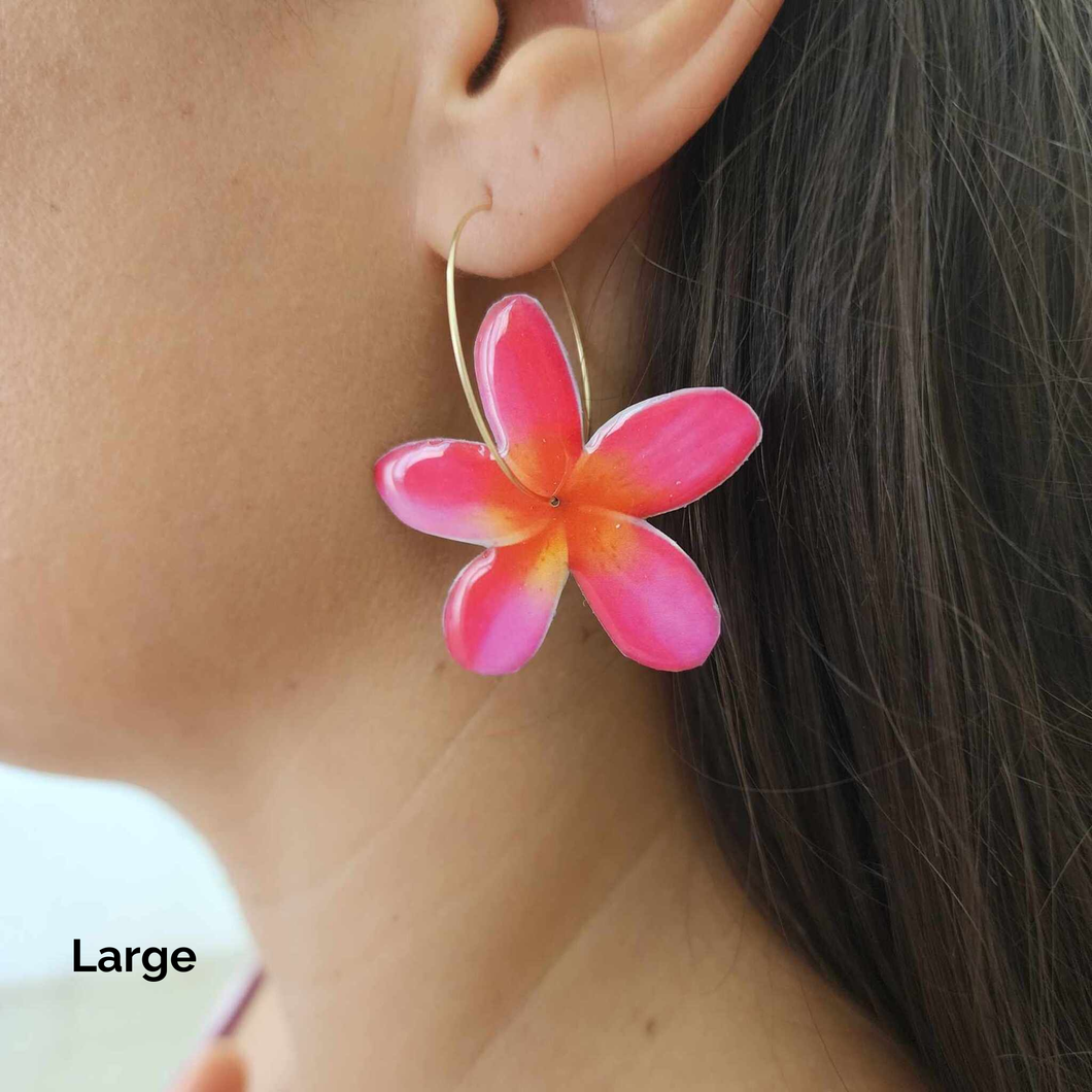 READY TO SHIP Frangipani Flower Resin Hoop Earrings - 14k Gold Fill FJD$