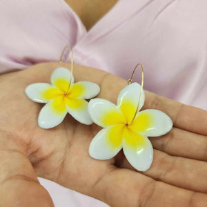 READY TO SHIP Frangipani Flower Resin Hoop Earrings - 14k Gold Fill FJD$