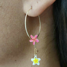 Load image into Gallery viewer, READY TO SHIP Frangipani &amp; Hibiscus Flower Hoop Earrings - 14k Gold Fill FJD$
