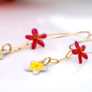 READY TO SHIP Frangipani & Hibiscus Flower Hoop Earrings - 14k Gold Fill FJD$
