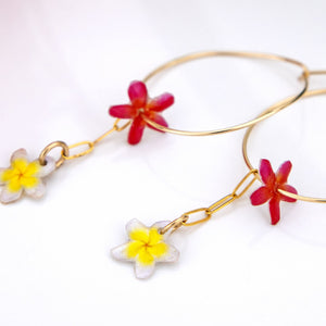 READY TO SHIP Frangipani & Hibiscus Flower Hoop Earrings - 14k Gold Fill FJD$