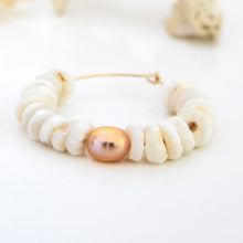 Load image into Gallery viewer, READY TO SHIP Shell &amp; Freshwater Pearl Hoop Earrings - 14k Gold Filled FJD$
