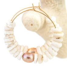 Load image into Gallery viewer, READY TO SHIP Shell &amp; Freshwater Pearl Hoop Earrings - 14k Gold Filled FJD$
