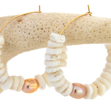 Load image into Gallery viewer, READY TO SHIP Shell &amp; Freshwater Pearl Hoop Earrings - 14k Gold Filled FJD$
