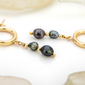 READY TO SHIP Tahitian Keshi Pearl Huggie Earrings - 14k Gold Fill FJD$