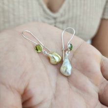 Load image into Gallery viewer, READY TO SHIP Peridot &amp; Fiji Keshi Pearl Drop Earrings - 925 Sterling Silver FJD$
