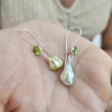 Load image into Gallery viewer, READY TO SHIP Peridot &amp; Fiji Keshi Pearl Drop Earrings - 925 Sterling Silver FJD$
