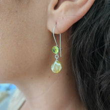 Load image into Gallery viewer, READY TO SHIP Peridot &amp; Fiji Keshi Pearl Drop Earrings - 925 Sterling Silver FJD$
