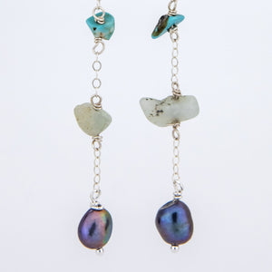 CONTACT US TO RECREATE THIS SOLD OUT STYLE Freshwater Pearl & Mixed Stone Drop Earrings - 925 Sterling Silver FJD$