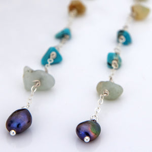 CONTACT US TO RECREATE THIS SOLD OUT STYLE Freshwater Pearl & Mixed Stone Drop Earrings - 925 Sterling Silver FJD$