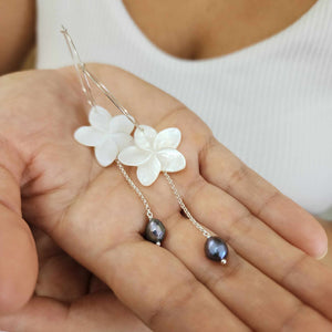 READY TO SHIP Mother of Pearl Drop Earrings with Freshwater Pearls in 925 Sterling Silver - FJD$