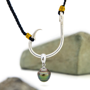 READY TO SHIP Graded Civa Fiji Pearl Fish Hook Necklace #EP2110 - Nylon & 925 Sterling Silver FJD$