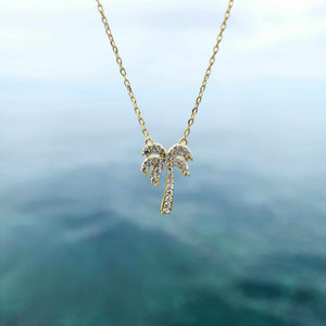 READY TO SHIP Palm Tree Necklace with Cz Stone Detail - 18k Gold Vermeil FJD$