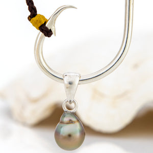 READY TO SHIP Civa Fiji Pearl Fish Hook Necklace - Nylon & 925 Sterling Silver FJD$