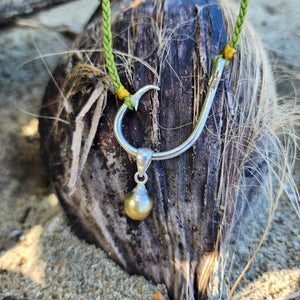 READY TO SHIP Civa Fiji Pearl Fish Hook Necklace - Nylon & 925 Sterling Silver FJD$