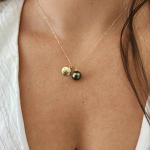 READY TO SHIP Civa Fiji Pearl Necklace with Sand Dollar Charm - 14k Solid Gold FJD$