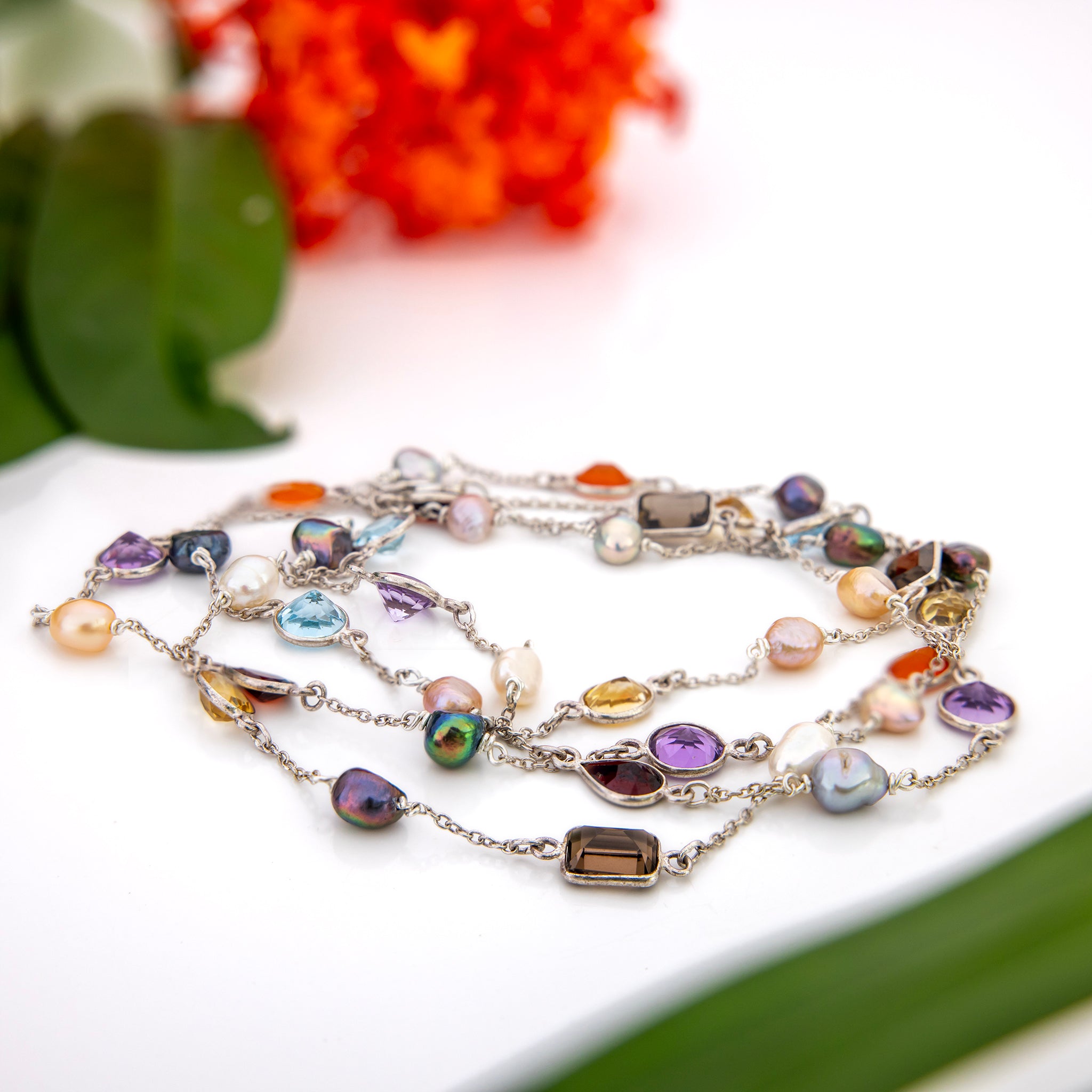 925 newest Multi-Strand Gemstones Necklace