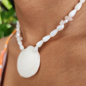 READY TO SHIP Freshwater Pearl & Shell Necklace - 925 Sterling Silver FJD$