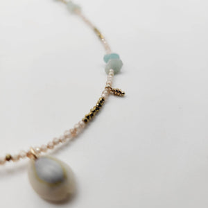 READY TO SHIP Shell, Quartz & Faceted Glass Bead Necklace - 14k Gold Fill FJD$