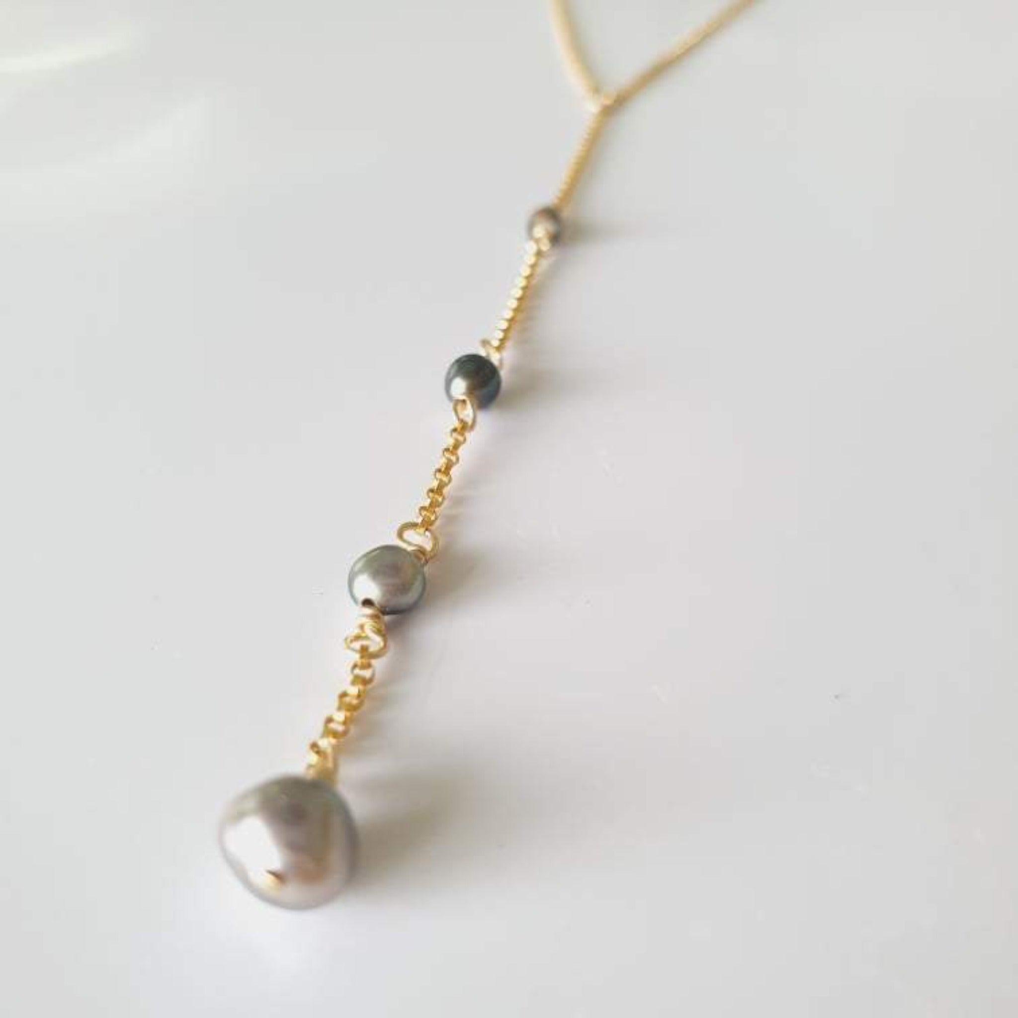 14K buy Gold-Filled Tahitian Keshi Lariat Necklace