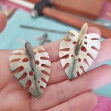 Load image into Gallery viewer, CONTACT US TO RECREATE THIS SOLD OUT STYLE Monstera Carved Fiji Oyster Shell Earrings in 14k Gold Filled - FJD$ - Adorn Pacific - Earrings
