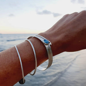 CONTACT US TO RECREATE THIS SOLD OUT STYLE Wave Bangle 925 Sterling Silver with Bezel Set Aquamarine - FJD$ - Adorn Pacific - Bracelets