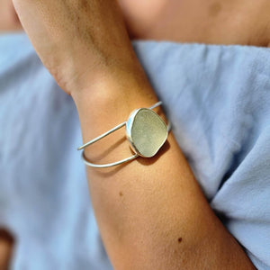 READY TO SHIP Bezel Set Seaglass Bangle - 925 Sterling Silver FJD$ - Adorn Pacific - All Products