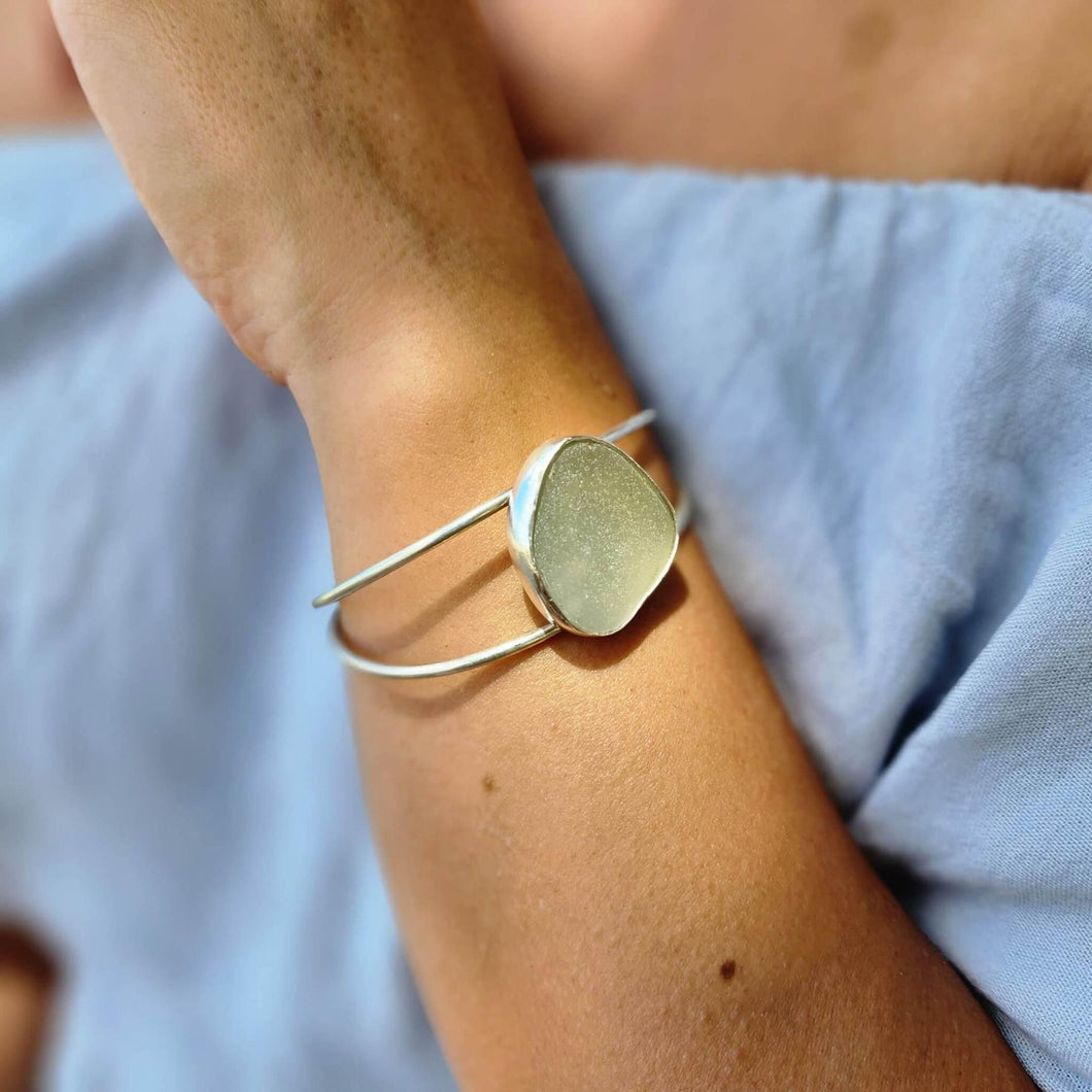 READY TO SHIP Bezel Set Seaglass Bangle - 925 Sterling Silver FJD$ - Adorn Pacific - All Products