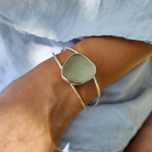 READY TO SHIP Bezel Set Seaglass Bangle - 925 Sterling Silver FJD$ - Adorn Pacific - All Products