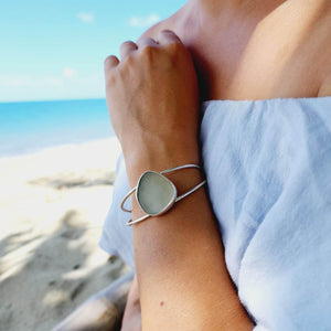 READY TO SHIP Bezel Set Seaglass Bangle - 925 Sterling Silver FJD$ - Adorn Pacific - All Products