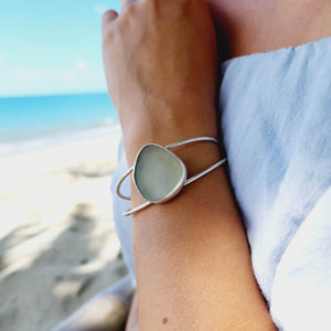 READY TO SHIP Bezel Set Seaglass Bangle - 925 Sterling Silver FJD$ - Adorn Pacific - All Products