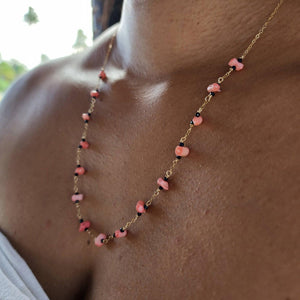 READY TO SHIP Coral & Glass Beads Necklace in 14k Gold Fill - FJD$ - Adorn Pacific - All Products
