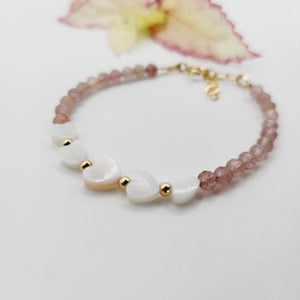 READY TO SHIP Faceted Glass Bead & Mother of Pearl Heart Charm Bracelet - 14k Gold Fill FJD$ - Adorn Pacific - All Products