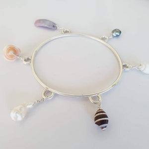 READY TO SHIP Fiji Keshi Pearl & Shell Closed Bangle in 925 Sterling Silver - FJD$ - Adorn Pacific - All Products