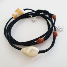 Load image into Gallery viewer, READY TO SHIP Fiji Pearl, Starfish &amp; Nautilus Charm Faux Suede Leather Multi-way Bracelet / Necklace - FJD$ - Adorn Pacific - All Products
